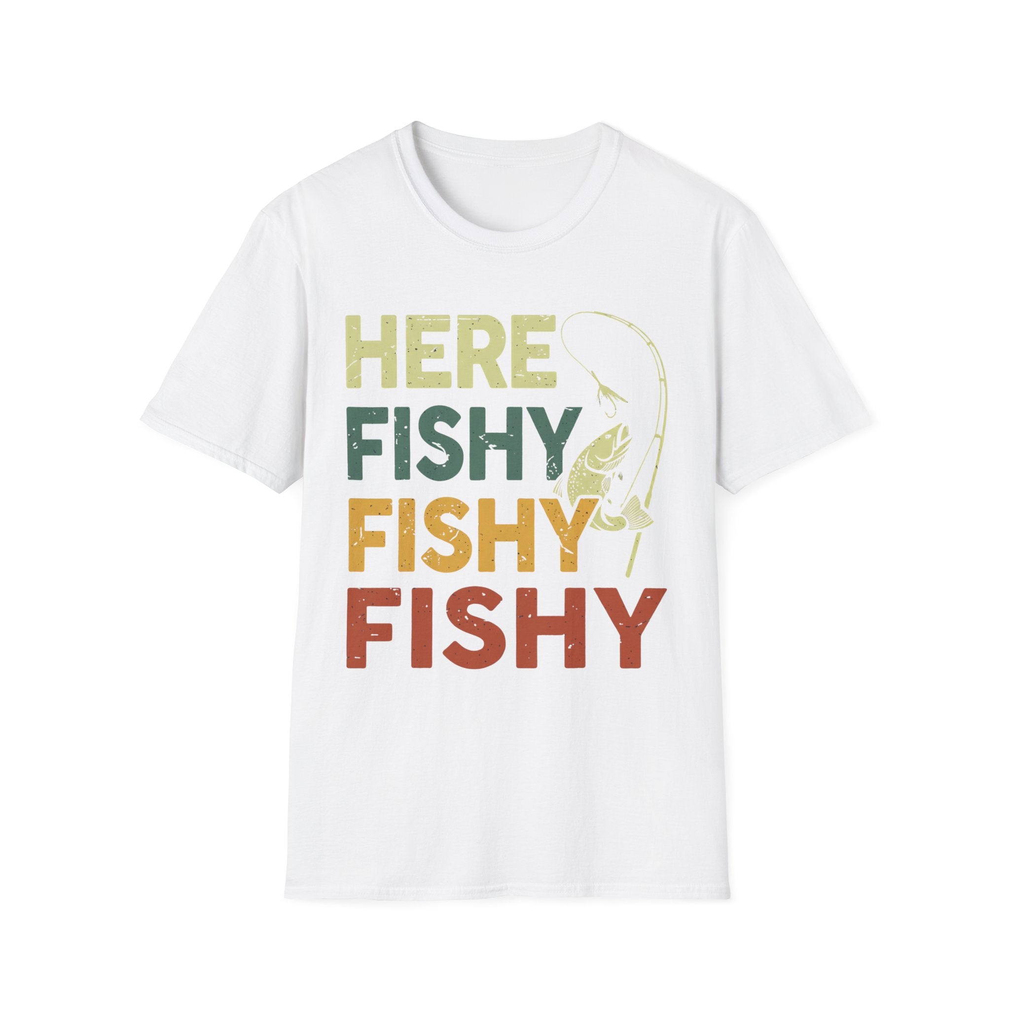 Here Fishy Fishing Shirt Bass Fish Dad Gift Funny Fisherman T-Shirt - BrownBubble