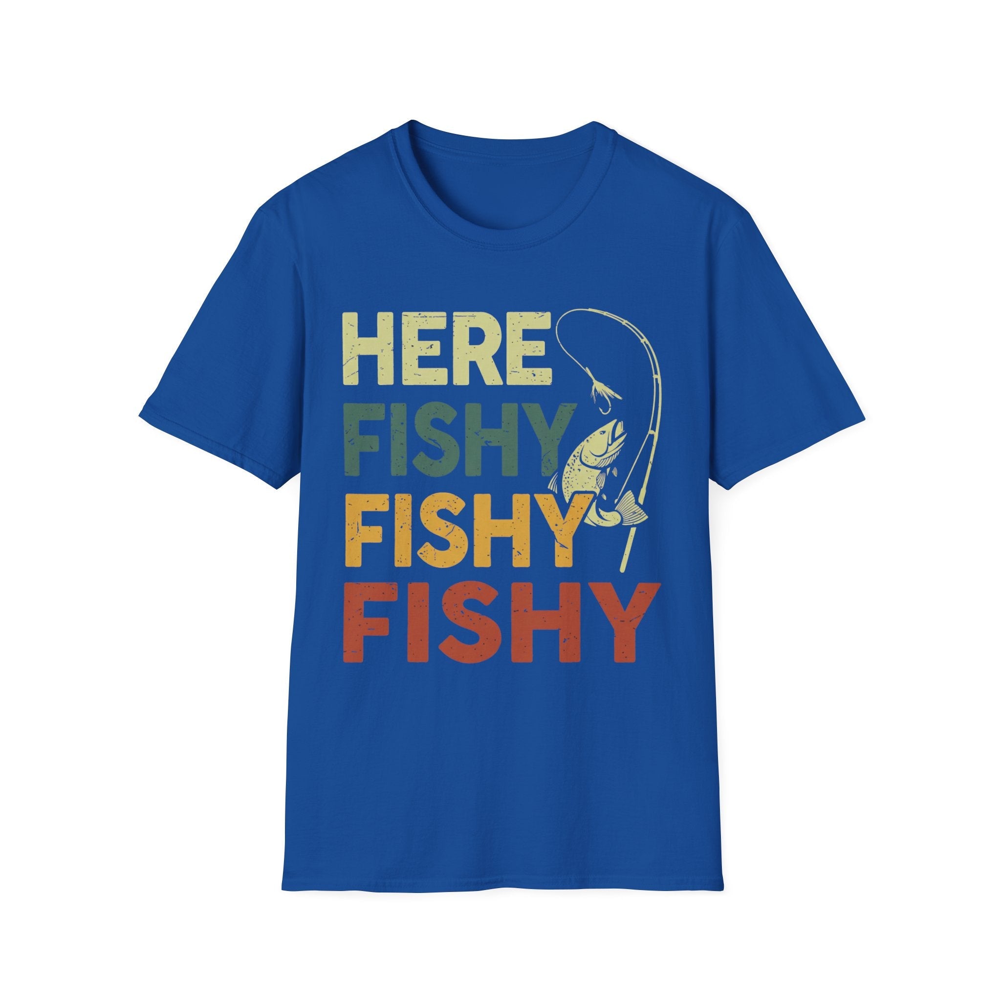 Here Fishy Fishing Shirt Bass Fish Dad Gift Funny Fisherman T-Shirt - BrownBubble