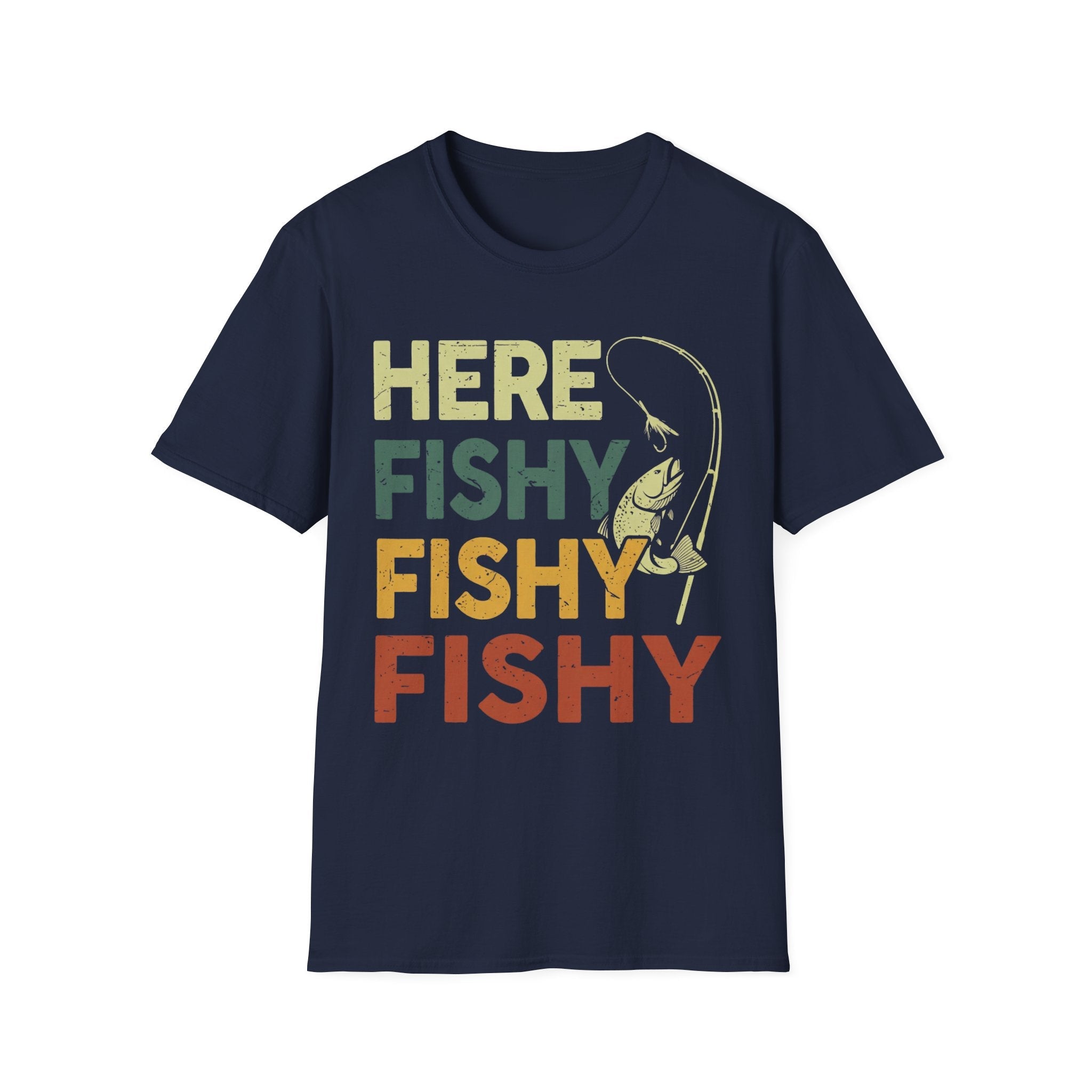 Here Fishy Fishing Shirt Bass Fish Dad Gift Funny Fisherman T-Shirt - BrownBubble