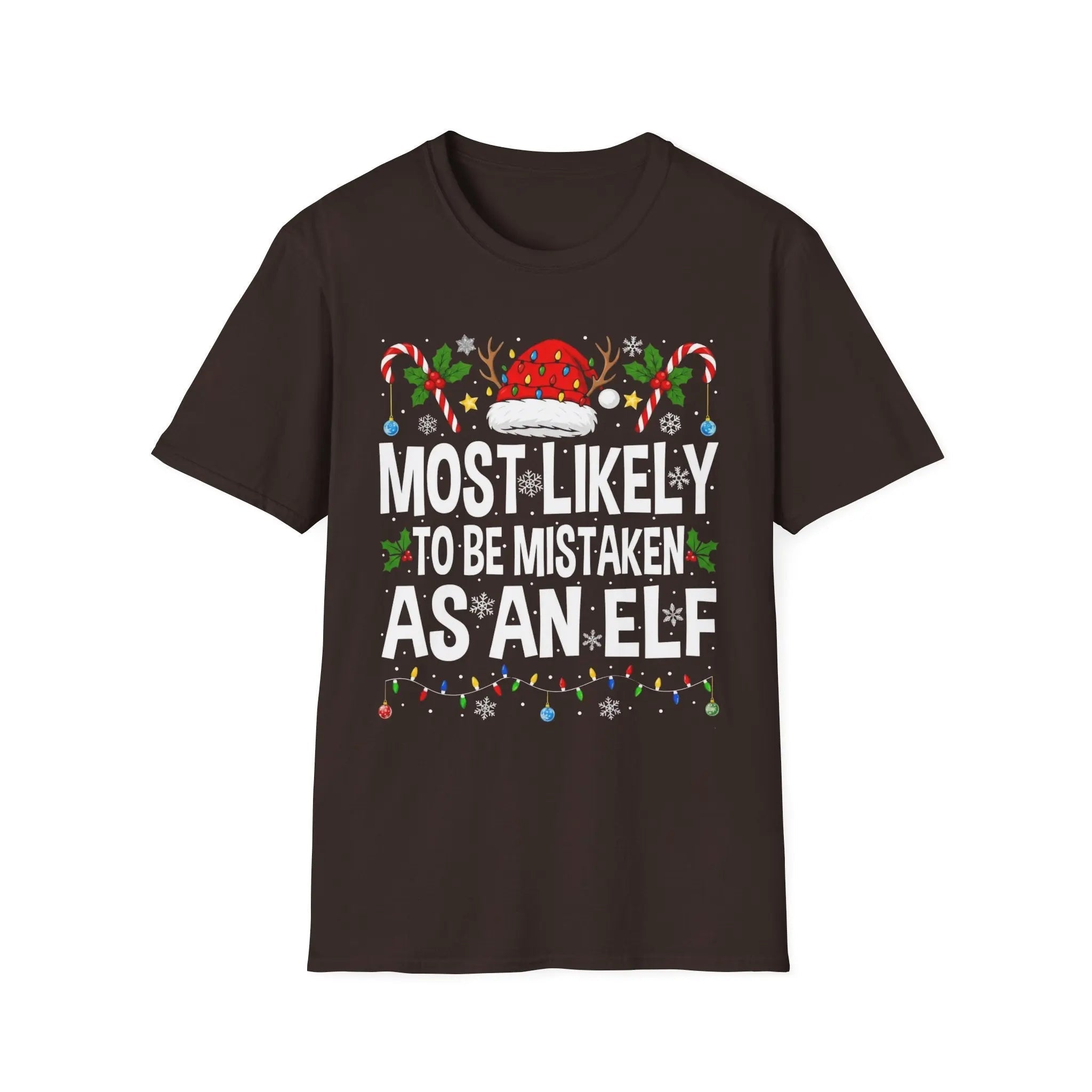 Most Likely To Be Mistaken As An Elf Shirt – Funny Matching Family Christmas Tee for Short People – Soft Cotton Holiday Party Top - BrownBubble